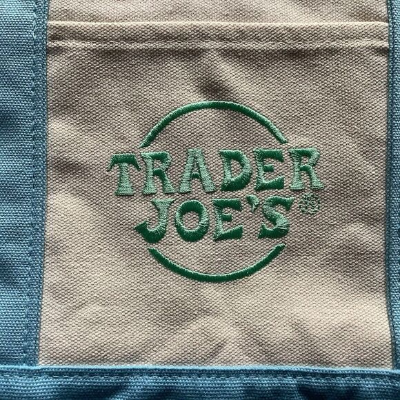 Trader Joe's Tote Light Blue Mint Green Canvas Mini Limited Edition - Picture 4 of 4